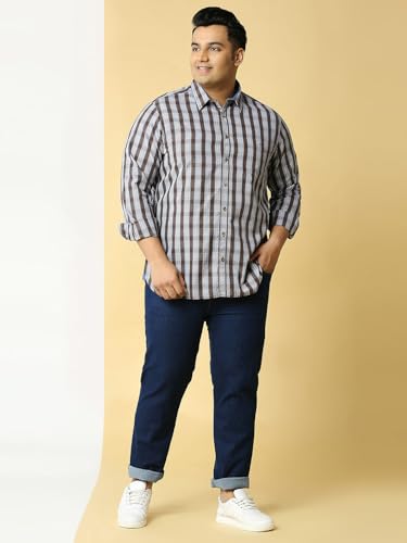 Image of Thomas Scott Men Pure Cotton Regular Plus Size Premium Checked Casual Shirt
