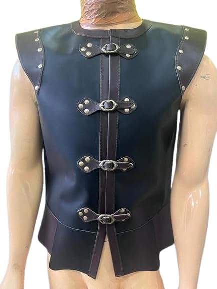 Generic Medieval leather Jerkin, Fantasy Viking Reenactment Leather Armor (S), Small, As Show