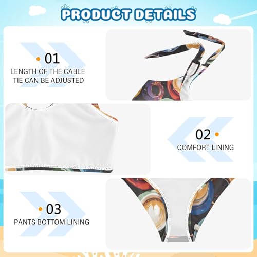 KLL Coffee Cups Girls 2 Piece Bikini Set Beach Swimsuit Swimming Suits Adjustable Shoulder Strap4