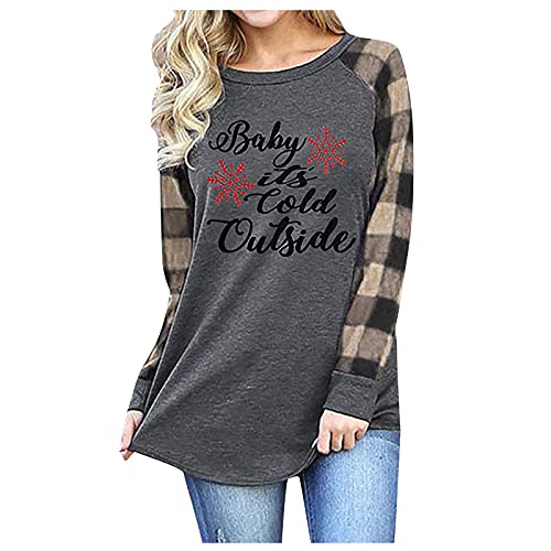 XIOerziwo Frauen Damen Sweatjacke Outdoor Sweatshirt Leicht Pullover Sweater Winter Damen Weihnachten Plaid Langarm Pullover T-Shirt Top Cover