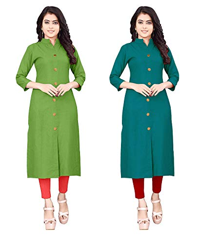 Image of NATEK Women's Cotton Straight Plain Kurtis Combo Pack of 2