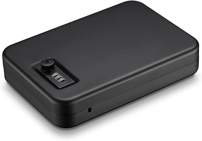Heavy-Duty Portable Gun Safe for Handguns - Compact Lock Box with Biometric Entry | Car, Nightstand & Travel Ready | Carbon Steel Security Case Black