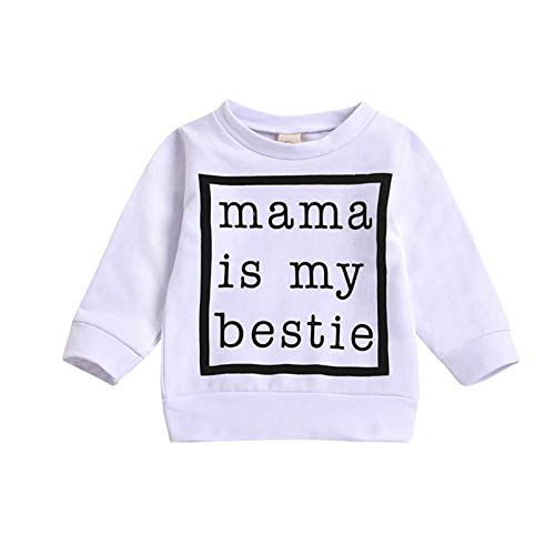 Teblacker Toddler Boys Girls' Pullover Sweater Mama is My Bestie Infant Baby Long Sleeve Sweatshirt Top(90 White)