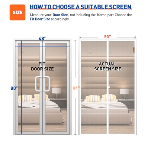 Image of MAGZO Screen Door Magnetic Fits Door Size 48 inchx 80 inch, Hands-Free Mesh White | 50 inch x 81 inch Magnetic Screen Door Mesh & Windproof Fastener, Pet Friendly Entry Door Screen Magnetic Closure