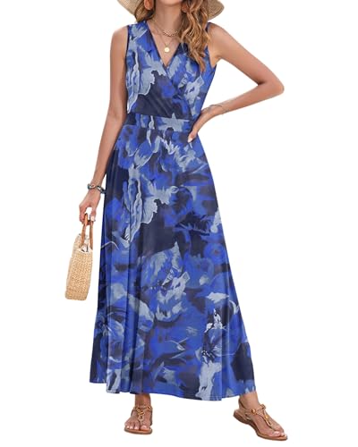 Image of AUSELILY Womens Maxi Dress Summer Sleeveless Wrap Long Dresses with Pockets | V-Neck Wrap Sleeveless Sundress, fits formal, casual, beach, vacation & daily wear