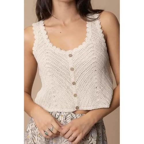 Image of NAIADES Women's Handmade Crochet Crop Top, Sleeveless Top for Women,Comfortable Fit