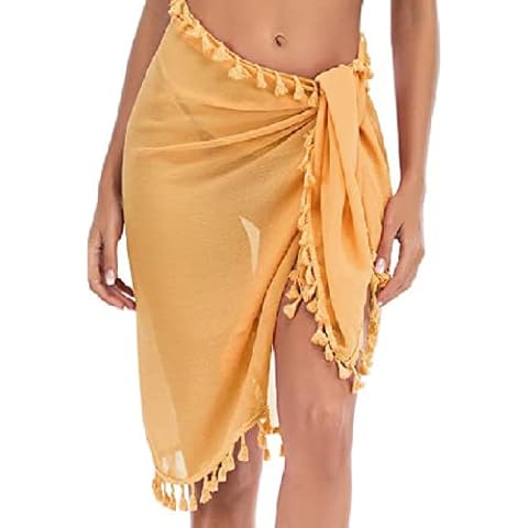 Hnayet Cover Ups for Women Beach Sarongs Bikini Wraps Swimwear Chiffon Swimsuit, Yellow, One Size Cover