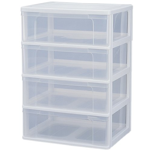 アイリスオーヤマ チェスト ワイド 4段 幅63×奥行50×高さ91.7cm ホワイト / クリア 白 プラスチック N654