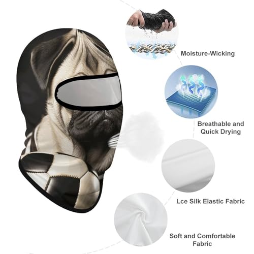 Pasamontañas con diseño de Pug Dogs y balón de fútbol para hombres y mujeres, protección solar, transpirable, cubierta completa para cabeza para actividades al aire libre miniatura 3