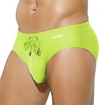 Mauro Kane Men's Tan-Through Swim Briefs Swimsuits Board Surf Bikini Bottom Swimwear with Drawstrings,Yellow,XXL