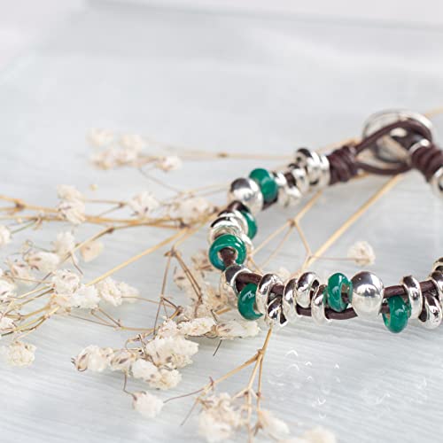 Pulsera Boho Cuero y Zamak con Abalorios 415WRHB952L. SL1000