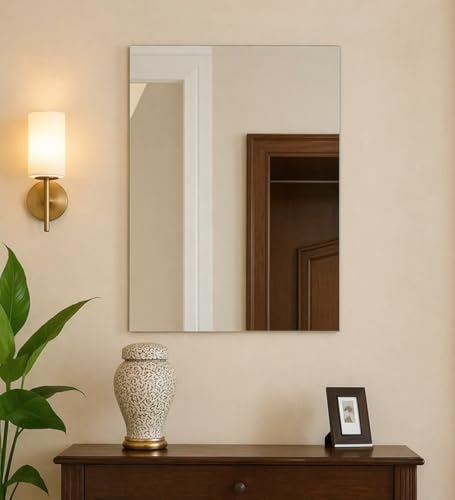 Image of Rectangle Frameless Mirror for Bathroom Wall - Decorative Wall Mount (12x18 inch) for Bedroom, Entryway & Living Room