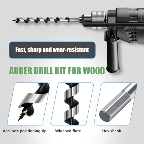 GRIXLEN 1-9/16 x 18 inch Auger Drill Bit for Wood, Hex Shank, 2 Flutes, Stainless Steel, Uncoated, Spiral, Perfect for Wood Working and DIY Projects by GRIXLEN - Image 2
