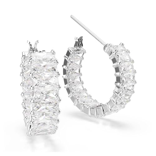Swarovski Matrix hoop earrings, Baguette cut, White, Rhodium Finish3