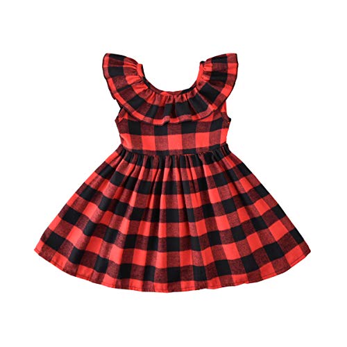 Toddler Girls Buffalo Plaid Dress Infant Baby Girl Mini Sleeveless A-Line Casual Vintage Outfit Holiday Dresses