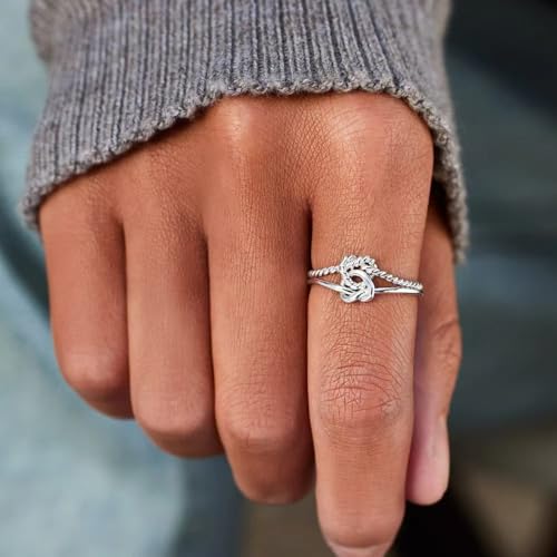 One Unbreakable Bond Double Band Knotted Ring,Nautical Double Rope Knot Promise Ring,Adjustable Designer Inspired Two Tone Crossover Band Ring 18K Gold Plated Twisted Eternity Cable Rings2