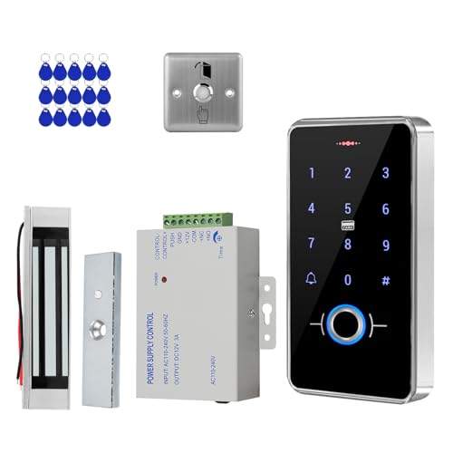 XYBkey Security Access Control System kit: Fingerprint, Card Swipe, Password Touch keypad, IP68 Waterproof, 180kg Magnetic Lock, Stainless Steel Switch, 3.56MHz IC Key fob