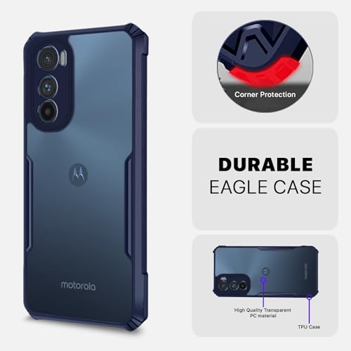 Image of Outlouders Back Cover for Motorola Moto Edge 30 | Ultra Hybrid Transparent | Full Camera Protection | Raised Edge | Crystal Clear Bumper Case (Blue)