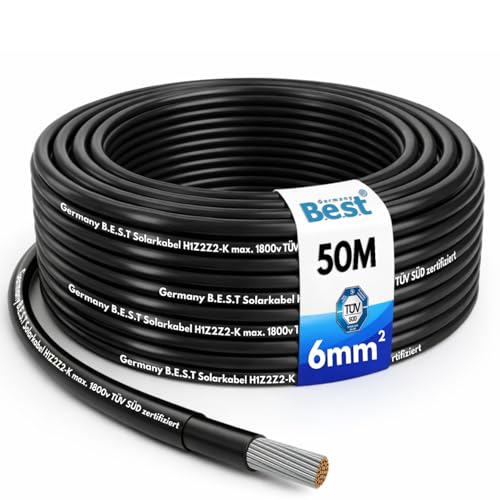 Solarkabel Solarleitung 6mm² reines Kupferkabel H1Z2Z2-K 50m PV Schwarz