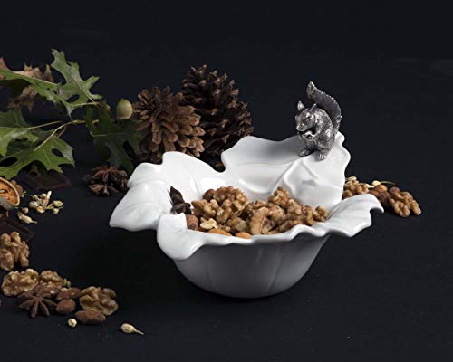 Vagabond House Fine Porcelain Leaf Bowl With Pewter Squirrel 10 Inch Long #TOP5