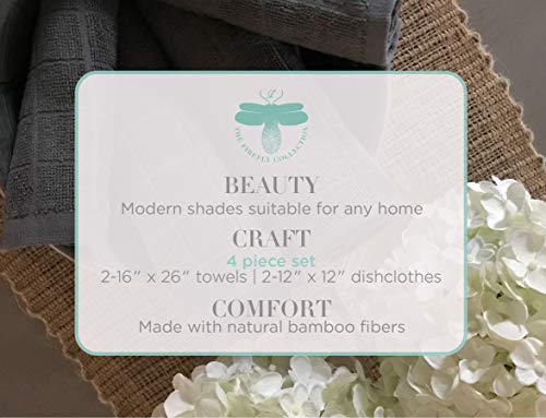 The Firefly Collection Bamboo Kitchen Towel Set, 4Pk - Lightweight, Ultra Absorbent Kitchen Towels Perfect For Your Wiping, Cleaning & Drying Needs With Soft, Sustainable Bamboo Fibers - Granite Grey #TOP2
