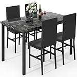 Hooseng Dining Table Set for 4, Modern Kitchen Table Chairs Set of 4, Faux Marble Dining Room Table Set with 4 PU Leather Chairs, 5 Piece Dining Table Set for Small Space, Apartment, Dinette, Black