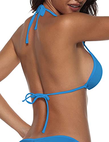 Image of Suvimuga Women's Triangle Bikini Top Push up Padded Halter String Bathing Suits Top