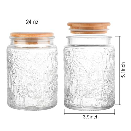 GUEQUITLEX Vintage Glass Jar with Lid, 24oz Food Storage Containers 2 Pack Clear Mason Jars With Airtight Lid for Kitchen Counter,Food Storage, Dry Food, Snacks, Candies, DIY Projects - Thumbnail 2