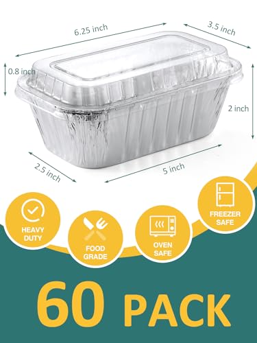 Image of NEEBAKE 180 Pack 6x3.5x2 Disposable Aluminum Loaf Pans with Lids Small-Aluminum-Foil-Pans-Tin-Foil-Baking-Pans-Tin-Trays-Food-Containers-for-Baking-Cakes-Bread-Meat-Loaves