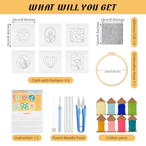 Image of maytopia Punch Needle Kit for Adults Beginners Easy Punch Needle Embroidery Kit DIY Punch Needle Coaster Kit Punch Stitching Kit with Patterns, Tools, Yarns, Hoop