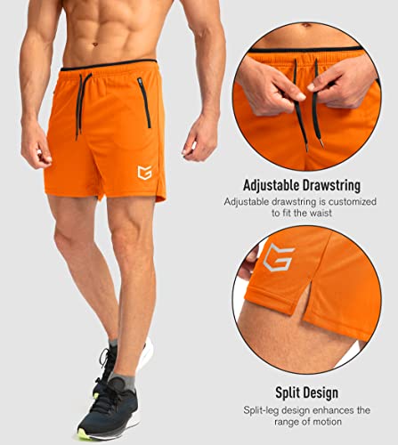 G Gradual Men's Running Shorts With Zipper Pockets Quick Dry Gym Athletic Workout 5" Shorts For Men (Orange, Medium) #TOP4