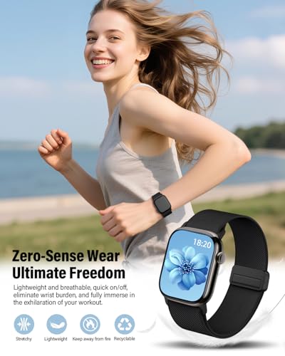 Image of Stretchy Band Compatible with Apple Watch Bands 44mm 45mm 46mm 49mm 42mm 41mm 40mm 38mm Men Women,Magnetic Clasp Nylon Elastic Sport Band for iWatch Series 11 10 9 8 7 6 5 4 3 SE Ultra 3 /2 /1,Black