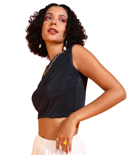 Image of POPWINGS Women Casual Self Design Wrinkle Purple Crop Top Tops for Women | Stylish Tops for Women | Trendy Tops Women