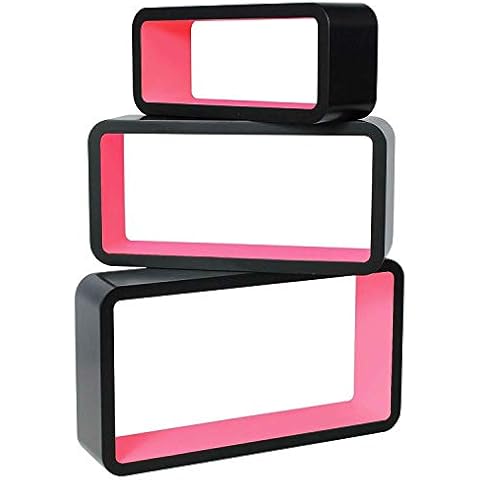 Delex Floating Shelves for Wall Decorative Cube Shelf Wooden Wall Mounted Shelves Set of 3 Black/Pink Cover