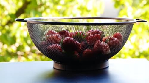 Image of Onrpix Multipurpose Stainless Steel Colander Basket for Washing Rice, Fruits, Vegetables, Grains, Strainer Drainer Bowl with Handle, The Kitchen Bowl (Big)
