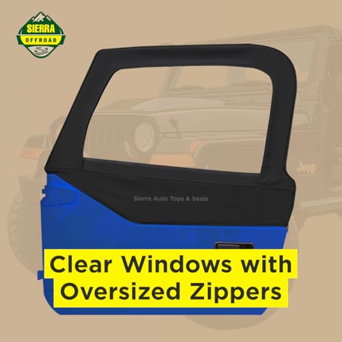 Sierra Offroad Jeep Half Doors for 1997 to 2006 Jeep Wrangler TJ - Black, Denim Vinyl - 2 Door Skins with Plastic Clear Windows - Factory OEM Precision Fit Replacement - Upper Door Skin (Set of 2) by Sierra Offroad - Used condition - Image 2