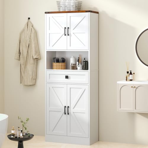 Image of CBBPET 67 inch Tall Farmhouse Pantry Cabinet with Drawer,Small Storage Cabinet for Kitchen Bathroom Dining Room Kitchen (White, 11.8 inch D x 23.6 inch W x 67 inch H)