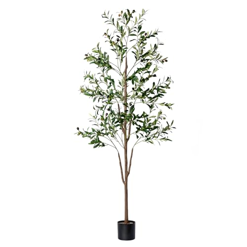 Olive Tree 6FT Tall Faux Olive Tree with Lights Moss and Planter Olive Trees Artificial Indoor with Realistic Wood Trunk and Lifelike Fruits Fake Olive Tree for Home Office Living Room Decor