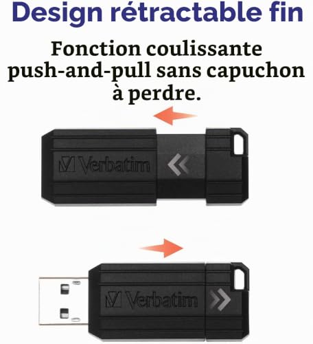 Verbatim Clé USB PinStripe 8Go I USB 2.0 I Memory Stick USB I pour laptop ordinateur portable ultrabook TV autoradio I Stick USB 2.0 I Clé USB avec mécanisme poussoir I noir