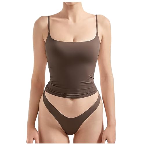 Generic - Caraco sans manches pour femme avec bretelles spaghetti, dos nu, débardeur d'été décontracté Y2K, coupe ajustée, col carré, mignon printemps tendance 2025, marron, L