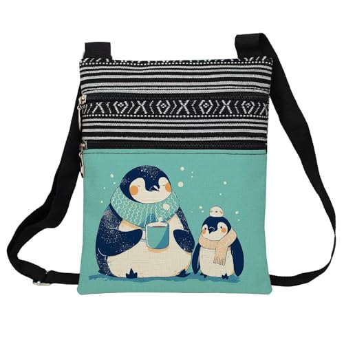 Chubby Penguin Messenger Bag Small Ethnic Pattern Printed Adjustable Strap Crossbody Zipper Bag Chubby Penguin Phone Bag Wallet Cute Shoulder Handbag for Women Friends -4