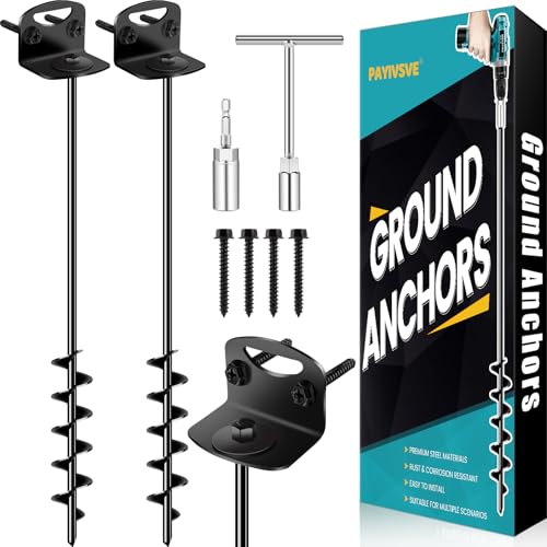 25" Ground Anchors Screw in, Mobile Home Anchors for Shed Fence, Black-2Pcs