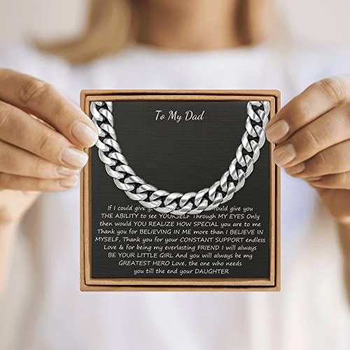 Image of JoycuFF Dad Father's Day Birthday Gifts from Daughter Cuban Chain Necklace from Son Anniversary Retirement Stainless Steel 10MM Chain Hip Hop Jewelry