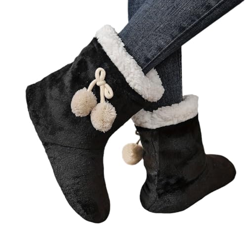 PENINSULA LOVE Women Soft Fleece Boot Slippers Fuzzy Warm Indoor House Slippers Plush Lining Non-slip Bootie with Pom Poms2