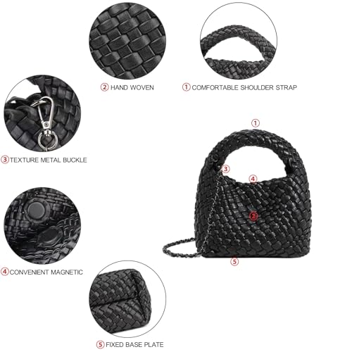 Image of JINMANXUE Fashion Mini Handbag For Women, Woven Tote Bucket Composite Bag Knitting Chain Bags, Crossbody Shoulder Purses