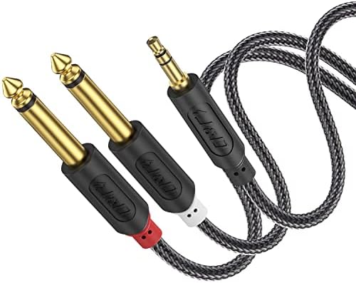 J&D 3.5 mm to 2 x 6.35 mm, Gold Plated Audiowave Series 3.5mm 1/8 inch TRS Male to 2X 6.35mm 1/4 inch TS Male Mono Cable Splitter with PVC Shelled Housing and Nylon Braid, 4.5 Meter