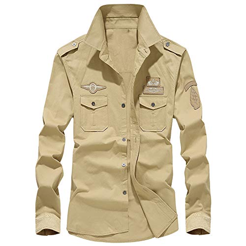 Blusa de Hombre by BaZhaHei Superior de Manga Larga de Hombre de Polo Larga de botón Camisetas de Carga Militar para Hombre de otoño del Manga Larga de Trabajo Casual algodón Solapa Hombre
