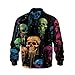 Jrysaedy Mens Halloween Jacket Light Windbreaker Jackets for Men Fashion Horror Skull Graphic Button Up Coat Casual Bomber Varsity Outerwear 5X-Large