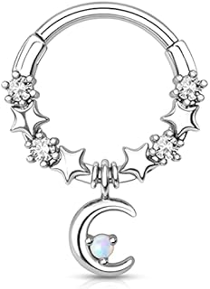 Melighting Moon Septum Piercing Jewellery 16G Dangle Helix Earrings Cartilage Piercing Hoop Earring Septum Ring Surgical Steel Hinged Ring Conch Hoops Daith Piercing Jewelry for Women