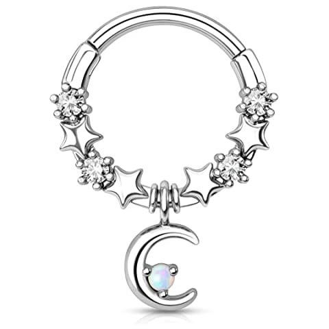 Melighting Moon Septum Piercing Jewellery 16G Dangle Helix Earrings Cartilage Piercing Hoop Earring Septum Ring Surgical Steel Hinged Ring Conch Hoops Daith Piercing Jewelry for Women Cover